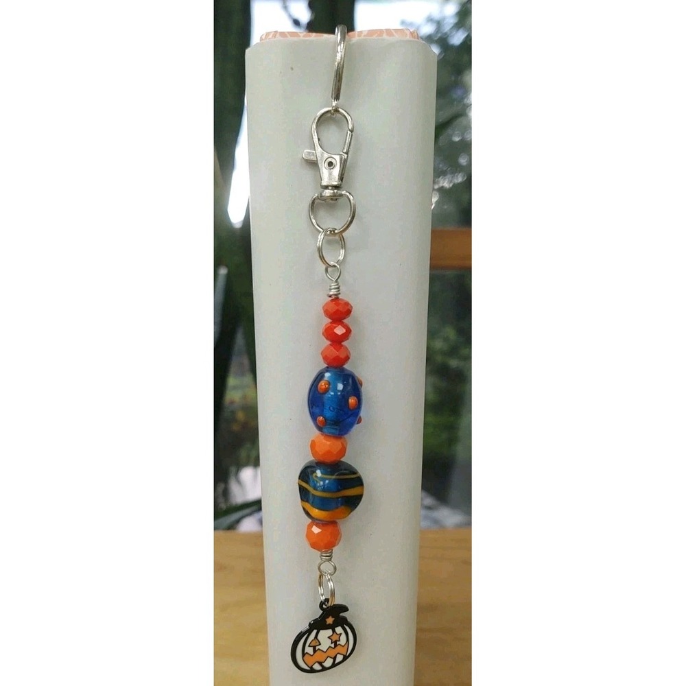 Handcrafted Bookmark Pumpkin Fall Wire Wrapped Lampwork Beads 7" Detachable